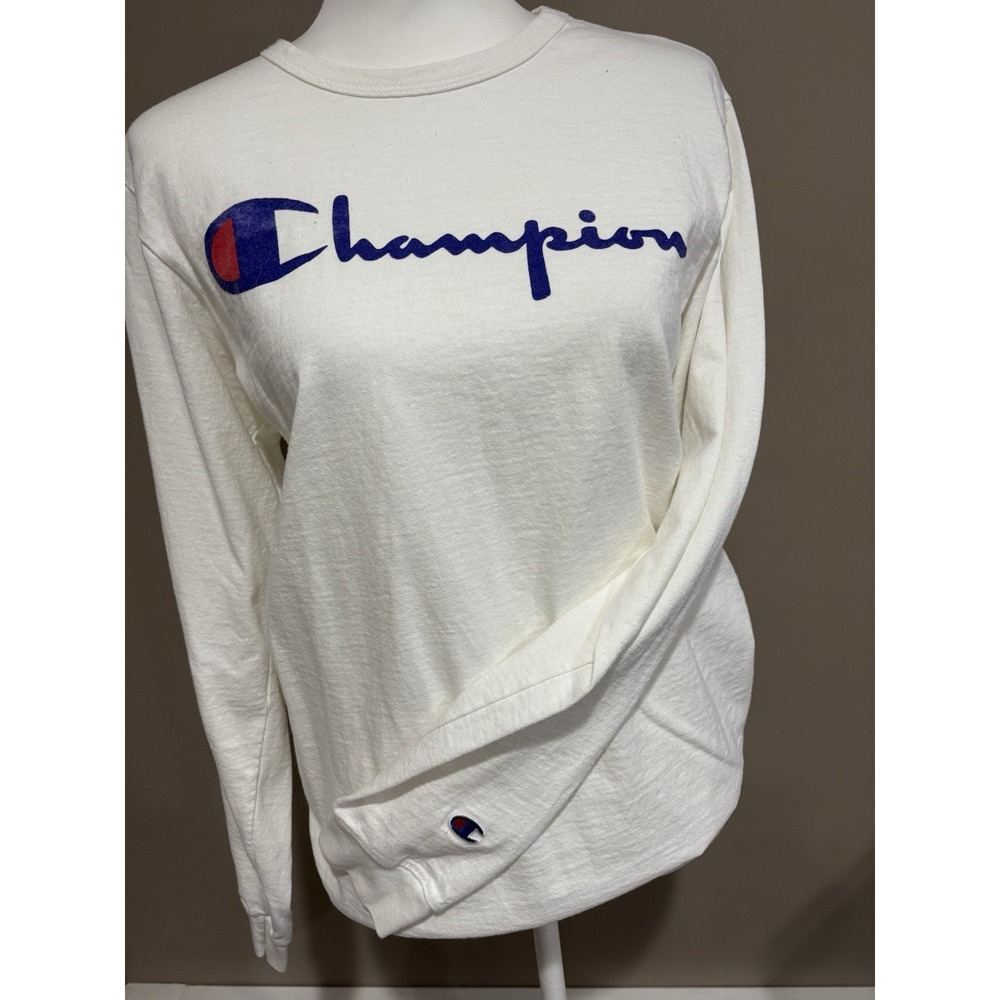 Vintage Champion Long Sleeve Shirt – White Size Medium